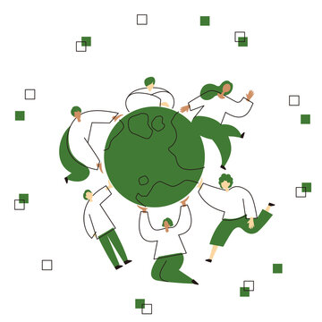Illustration of how we are all protecting the earth. An image of environmental protection and conservation. Vector illustration on white background.