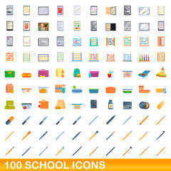 100 school icons set. Cartoon illustration of 100 school icons vector set isolated on white background