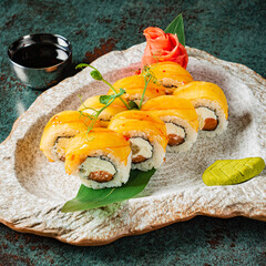 sushi on the black background