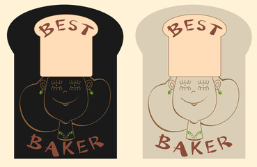 bakery logo with a slice of bread and a girl face best baker