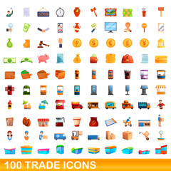 100 trade icons set. Cartoon illustration of 100 trade icons vector set isolated on white background