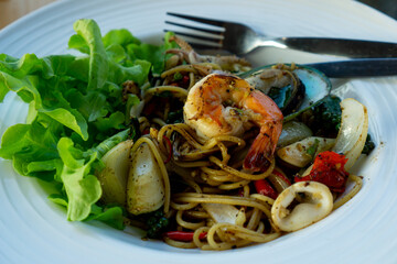 Fresh Spaghetti pasta with seafood