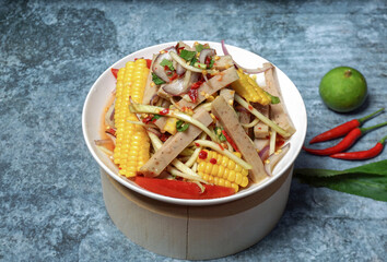 Thai food Pork sausage spicy salad.