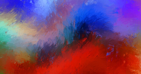 Painted composition with vibrant brush strokes. Textured colorful painting. Paint brushed wallpaper.