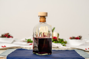 Beautiful table setting with lavender flowers on wooden background