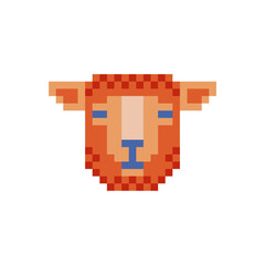 Sheep head pixel art icon lamb animal isolated vector illustration. 8-bit sprite. Design stickers, logo, mobile app, embroidery.