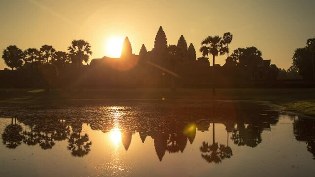 Time Lapse of the sun rising from behind the Angkor Wat temple in Cambodia