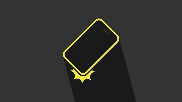 Yellow Shockproof mobile phone icon isolated on grey background. 4K Video motion graphic animation