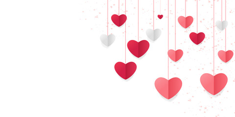 Valentine's day seamless background for social media advertising, invitation or poster design with paper art cut heart shapes and clouds. Vector illustration