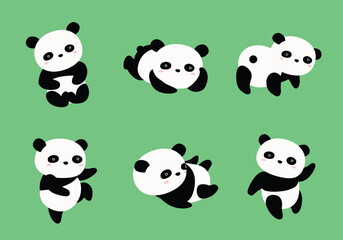 Collection Of Cute Panda Bear Cartoon Element.