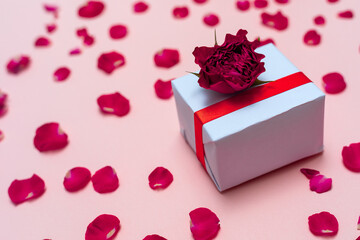 Valentine's day gift boxes on pink background