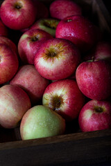 Close up of fresh green apple with water drops