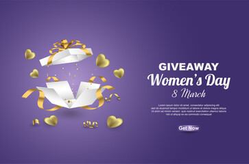 Women's day giveaway with open gift box