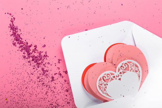 Love letter, envelope with craft hearts