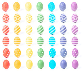 Large set colorful of easter different eggs on isolated over the white background. Easter concept and graphic resources