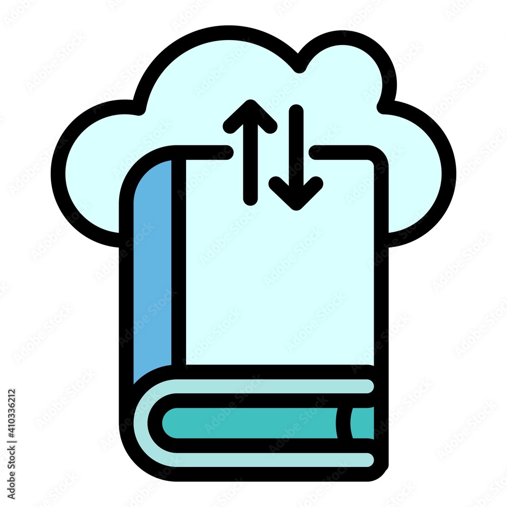 Poster interactive learning cloud book icon. outline interactive learning cloud book vector icon for web de