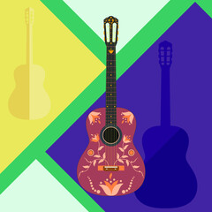 guitar, acoustic guitar, stringed instrument, wooden, sound, deck, brown, vintage, wood, blues, strings, flat, song, headstock, grunge, yellow, old, neck, symbol, isolated, element, style, graphic
