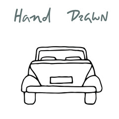 vintage retro car rear view. wedding car vector sketch on white background