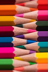 Close up macro shot of color pencil pile pencil nibs.