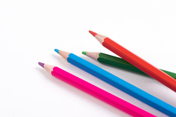 Close up macro shot of color pencil on white background