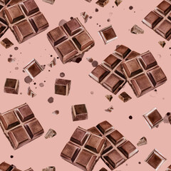 Watercolor seamless pattern chocolate on a color background.