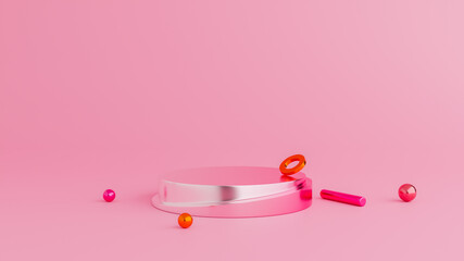 Abstract background geometry shape pink color podium. minimal concept. 3d rendering