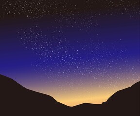 星空と山のシルエット背景素材