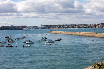  Yachts and boats moored in harbour of Saint-Malo, Brittany, France