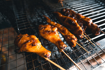 Chicken skewers grilled on the stove