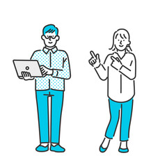 なにかを説明する男女のイメージイラスト素材