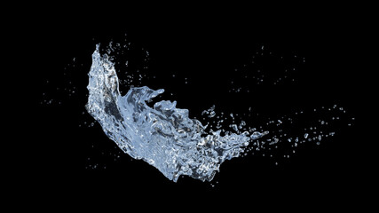 Water Splash with droplets on black background. 3d illustration.