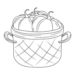 Pumpkin on the basket vector sign, linear style pictogram  vector illustration, isolated on white 