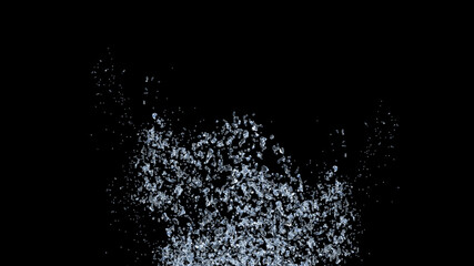 Water Splash with droplets on black background. 3d illustration.