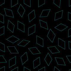 A pattern with geometric shapes. Randomly placed blue rhombus on a black background. Vector illustration.