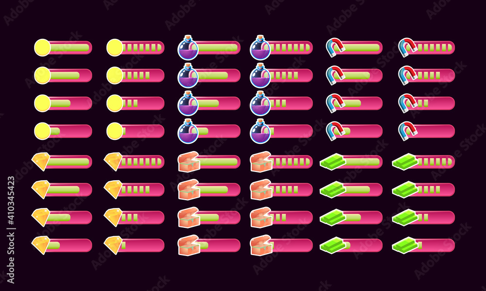 Poster set of casual pink game ui progress bar