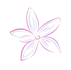 Vector line art flower clip art isolated on white background. Pink and blue doodle botanical illustration. Floral design element for cards, invitations, weddings, postcards, stickers and decorating.