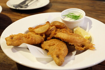 Traditional British Fish and Chips with Tartar sauce