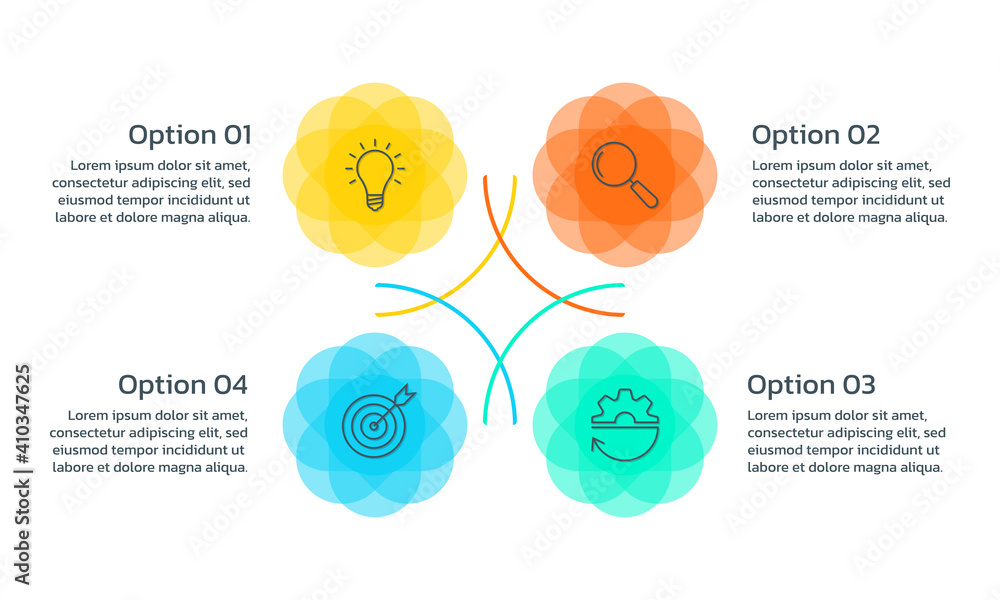 Poster infographic concept with 4 steps, part or options. business layout template with four abstract circl