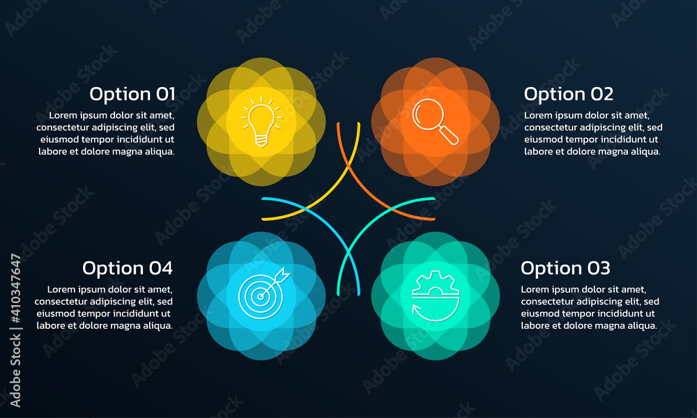Poster infographic concept with 4 steps, part or options. business layout template with four abstract circl