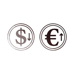 Falling Dollar And Growth Up Euro Coins Icon