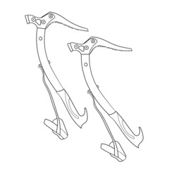Ice axe. Vector illustration. Black and white technical drawing