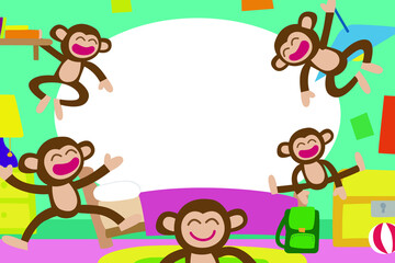 Obraz na płótnie Canvas Five little monkeys in the room. Photo Frame For Kids. Vector illustrator