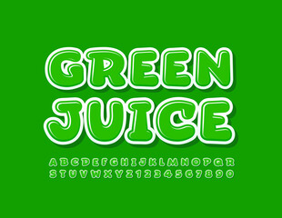 Vector fresh emblem Green Juice. Modern creative Font. Stylish Alphabet Letters and Numbers