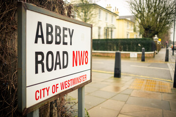London- January, 2021: Abbey Road street sign, a famous street in North West London