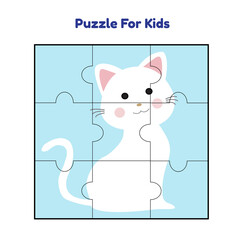 Puzzle Jigsaw Animal Cat for kid cartoon vector