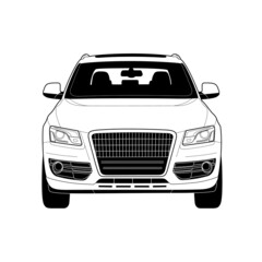 Four-wheel drive in technical drawing. Front view. Vector illustration.