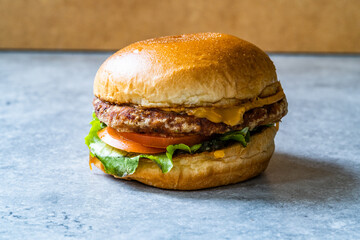 Vegetarian Bean Burger with Brioche Bread Close Up View.