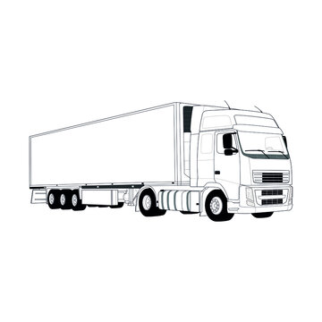 recommend clip art: Truck with trailer. Vector draw with black lines. Technical drawing 