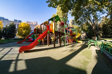 Childhood playground park, fun recreation. color colorful