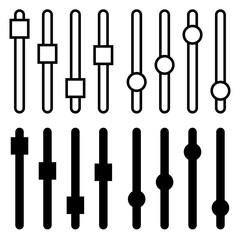 Setting panel or preference slider icon. Vector illustration for alter regulate or adjust mixer volume design. Black silhouette and outline symbol isolated on white.